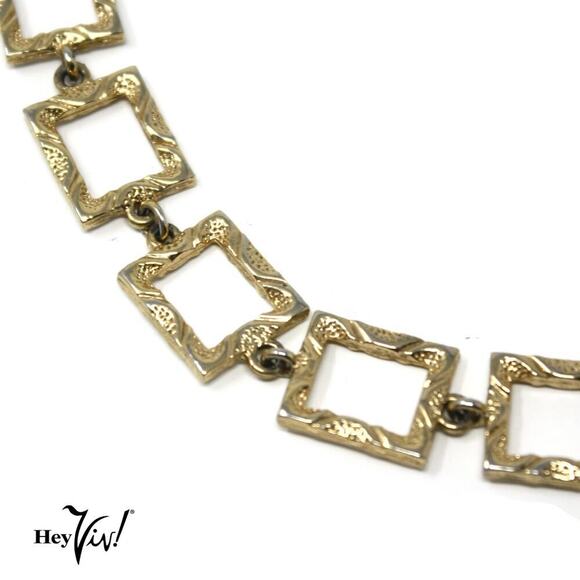 Vintage Chain Necklace Ornate Rectangles Chunky Statement 24" Long - Hey Viv - Picture 4 of 5